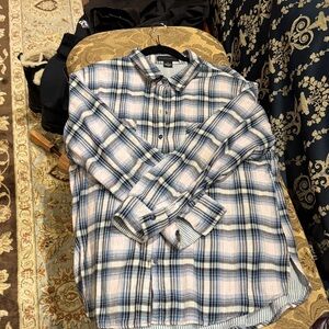 Sanctuary Men's Casual Blue and White Plaid Shirt